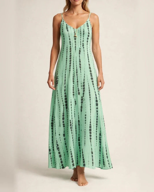 Summer New Comfortable Casual Halter Dress Tie-dye Print V-neck Sleeveless Midriff Swing Long Skirt Street Style Casual Dress | JRSEE:cf4aaed5-7563-4f68-9a49-a707762021b3