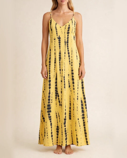 Summer New Comfortable Casual Halter Dress Tie-dye Print V-neck Sleeveless Midriff Swing Long Skirt Street Style Casual Dress | JRSEE:0350cf5c-ea88-4480-86ef-7d4d0522a912