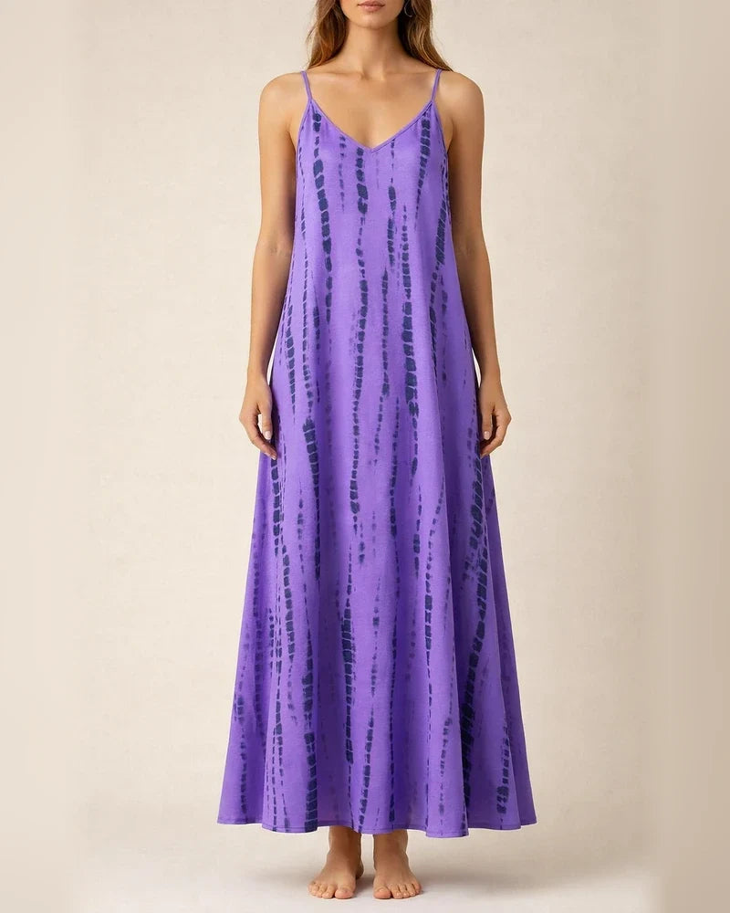 Summer New Comfortable Casual Halter Dress Tie-dye Print V-neck Sleeveless Midriff Swing Long Skirt Street Style Casual Dress | JRSEE:fc51653d-7ba0-40b3-981c-e799a8f00550