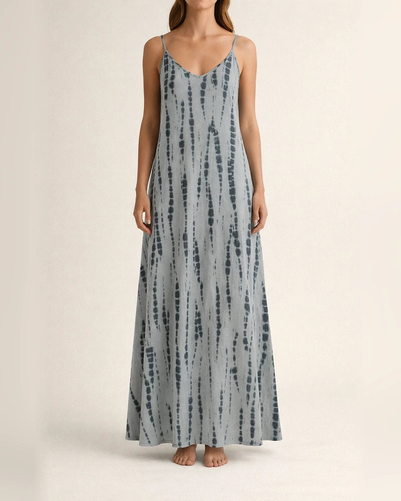 Summer New Comfortable Casual Halter Dress Tie-dye Print V-neck Sleeveless Midriff Swing Long Skirt Street Style Casual Dress | JRSEE:1db46e7f-91e2-4eec-bb6c-429190f02046