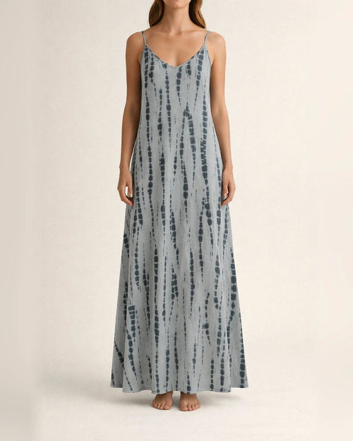 Summer New Comfortable Casual Halter Dress Tie-dye Print V-neck Sleeveless Midriff Swing Long Skirt Street Style Casual Dress | JRSEE:1db46e7f-91e2-4eec-bb6c-429190f02046