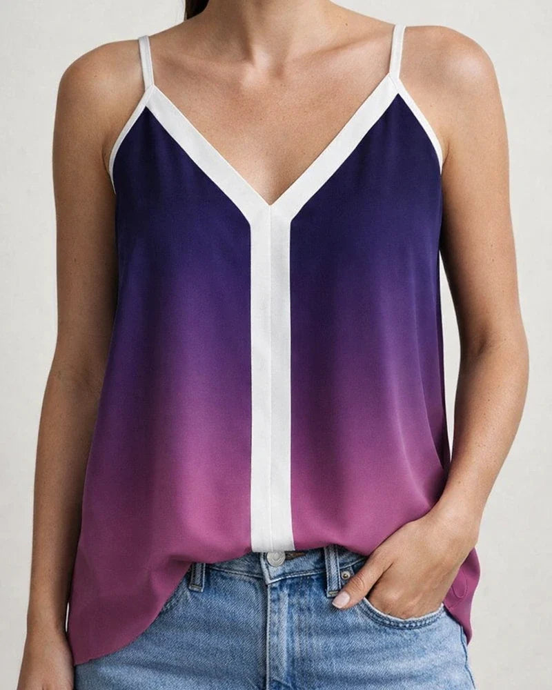 Summer New Fashion Women's Y-shaped Collision Color V-neck Sleeveless Camisole Undershirt Temperament Commuter Wind Tops | JRSEE:1ea3aeb5-a40c-4f10-a4ed-96a3dcada0a1