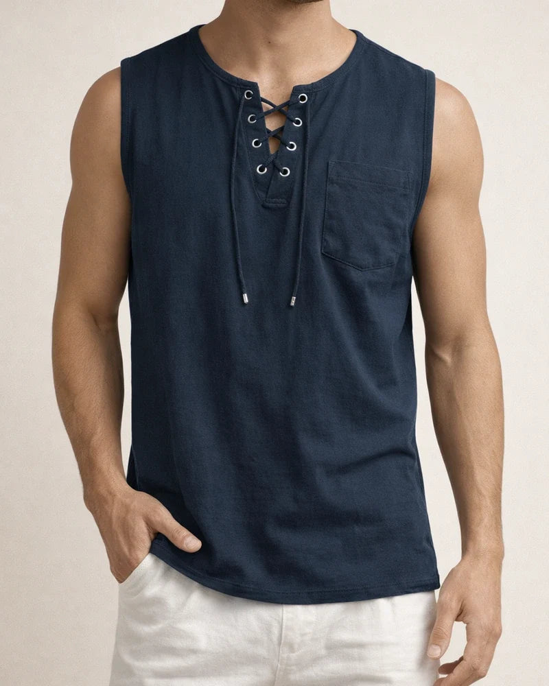 Summer New Hot Men's Slim Pocket Decorated Cotton Linen Solid Color Youth Popular Fashion Sleeveless Laced Casual Undershirt Shirt | JRSEE:5db0992c-5382-4e69-aa63-f0aab4cc8e37