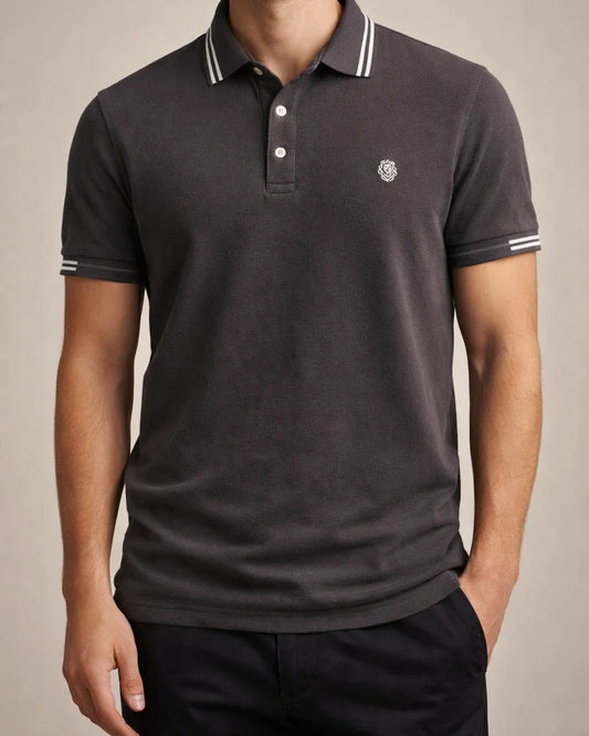 Summer New Lapel Striped Decorative Cotton Slit Polo Shirt Embroidered Casual Men's Solid Color Short-sleeved Tops | JRSEE:d094ddf7-78ff-4536-a65e-d9cb91ddefa4