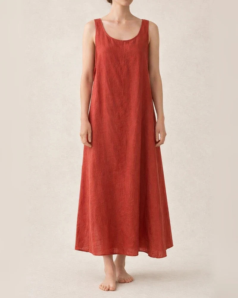 Summer New Long Version of The Halter Cotton Linen Simple Wind Loose Pockets Round Neck Temperament Sleeveless Solid Color Dress Female | JRSEE:167adc6e-b2c4-49f7-9604-576cc36ca0b7