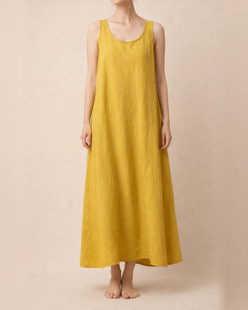 Summer New Long Version of The Halter Cotton Linen Simple Wind Loose Pockets Round Neck Temperament Sleeveless Solid Color Dress Female | JRSEE:400561b6-0b6d-4277-be7b-cccd5819fb4a