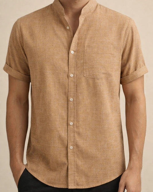 Summer New Machine-washable Men's Stand-up Collar Hot Short-sleeved Solid-color Cotton Linen Pocket Decorative Men's Shirt | JRSEE:fc4c8145-35bd-404f-9af5-fd8a093baa05