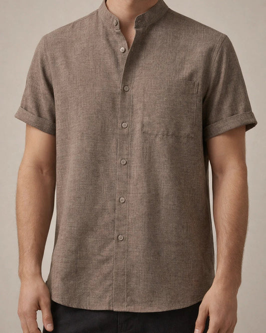 Summer New Machine-washable Men's Stand-up Collar Hot Short-sleeved Solid-color Cotton Linen Pocket Decorative Men's Shirt | JRSEE:c3a9414d-45f3-42a3-9f53-c3dbc7f2bc51