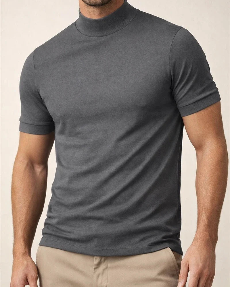 Summer New Men's Casual T-shirt Fashion Half-high Neck Slim Solid Color Bottoming Shirt | JRSEE:86e1d486-848b-4a09-845a-a2cdb7a22d19