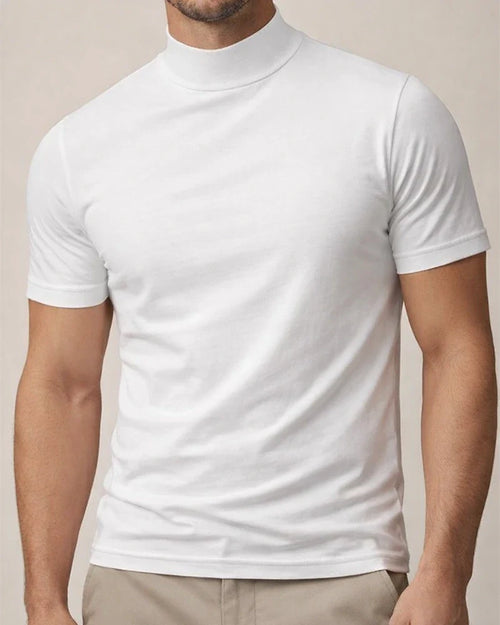 Summer New Men's Casual T-shirt Fashion Half-high Neck Slim Solid Color Bottoming Shirt | JRSEE:07e4cb70-b1f6-4b15-bfb1-ee338a1e8658