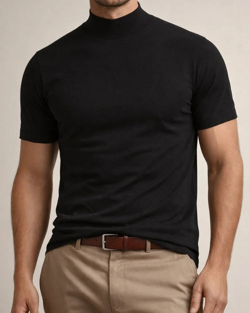 Summer New Men's Casual T-shirt Fashion Half-high Neck Slim Solid Color Bottoming Shirt | JRSEE:136b1a4c-0ce2-49fa-84f5-e61898724f3f