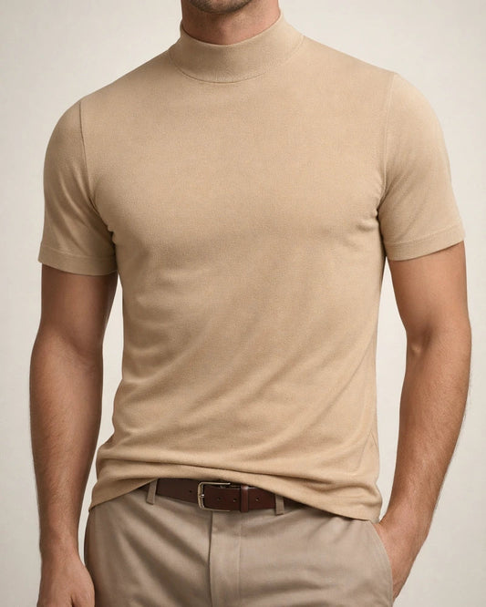 Summer New Men's Casual T-shirt Fashion Half-high Neck Slim Solid Color Bottoming Shirt | JRSEE:3c497f0c-c393-4644-88f2-d4f9be738988