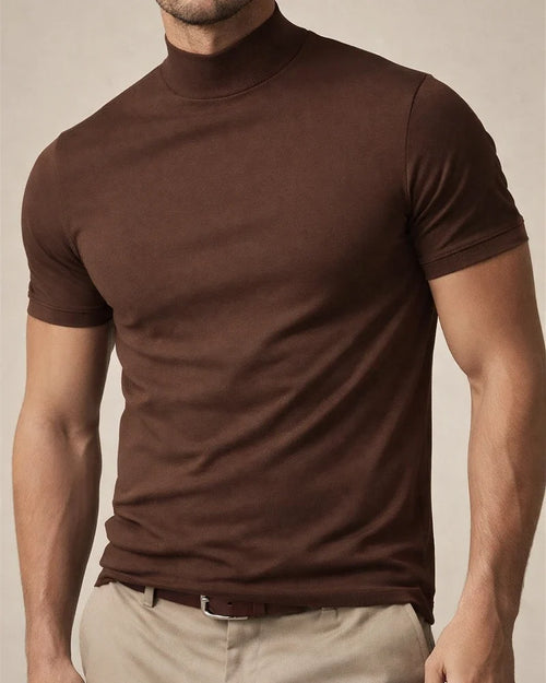 Summer New Men's Casual T-shirt Fashion Half-high Neck Slim Solid Color Bottoming Shirt | JRSEE:36839fc7-fcd6-4764-87ff-73256fa32984