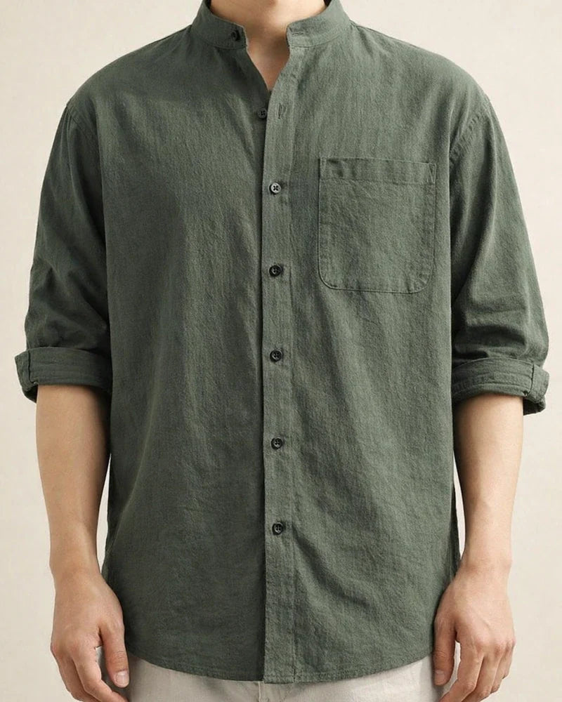 Summer New Men's Cotton Linen Medium-sleeved Shirt Casual Seven-minute Sleeve Men's Shirt Thin Section Loose Stand-up Collar Blouse | JRSEE:9e43ab75-b634-48df-99ba-8b1983b9d5c5