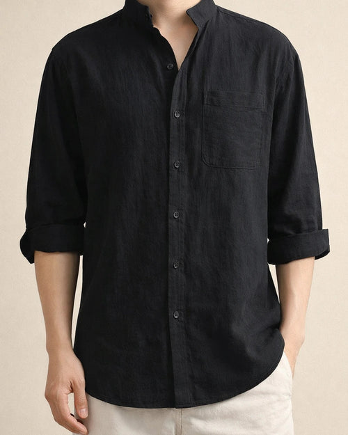 Summer New Men's Cotton Linen Medium-sleeved Shirt Casual Seven-minute Sleeve Men's Shirt Thin Section Loose Stand-up Collar Blouse | JRSEE:d66bb91b-2c43-468f-b5c3-153991c774ef