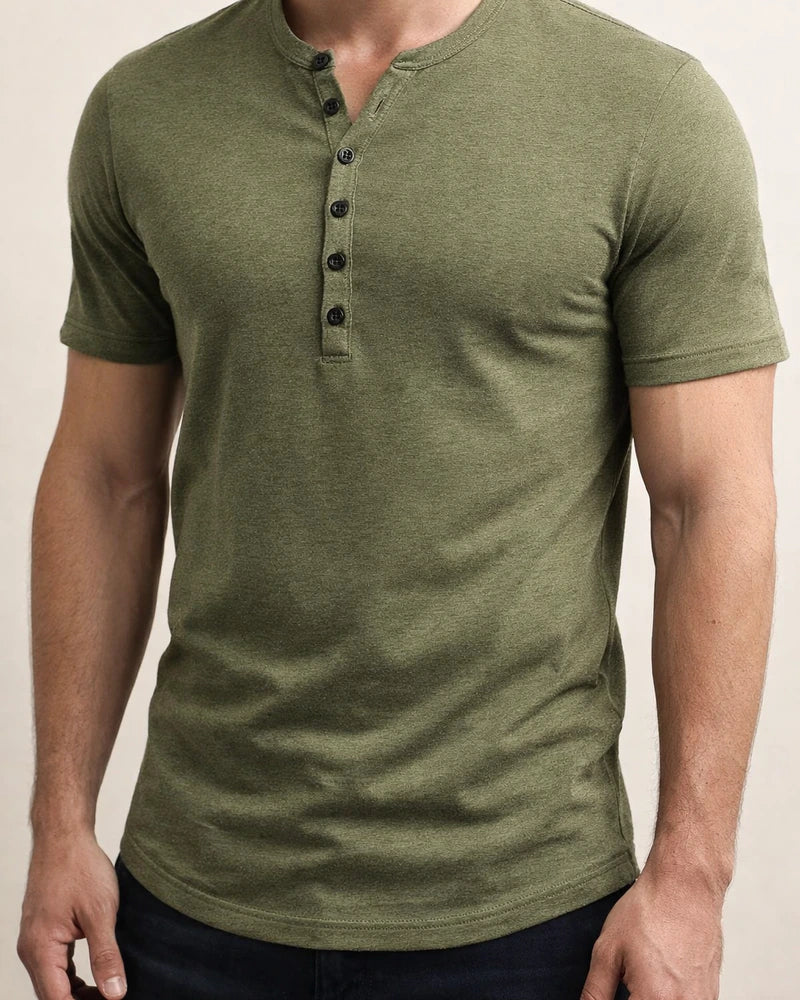 Summer New Men's Henley Shirt Short-sleeved Men's Solid Color Buttons T-shirt Tops | JRSEE:8b5f7226-69c1-4f86-992b-aecc0c1c8c3e