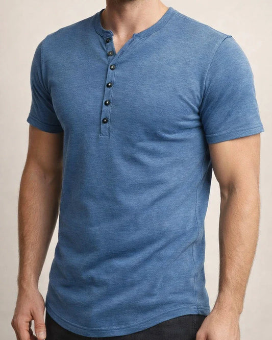 Summer New Men's Henley Shirt Short-sleeved Men's Solid Color Buttons T-shirt Tops | JRSEE:1ccb768d-b72e-4280-898a-f4d388930c8d