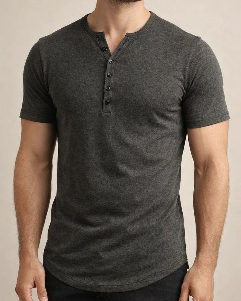 Summer New Men's Henley Shirt Short-sleeved Men's Solid Color Buttons T-shirt Tops | JRSEE:4016f1d3-07f2-46b7-adb2-45833b5aa26a