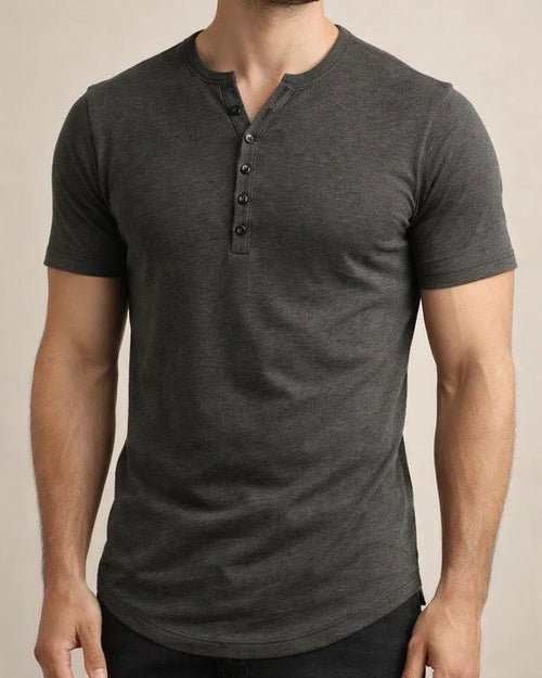 Summer New Men's Henley Shirt Short-sleeved Men's Solid Color Buttons T-shirt Tops | JRSEE:4016f1d3-07f2-46b7-adb2-45833b5aa26a