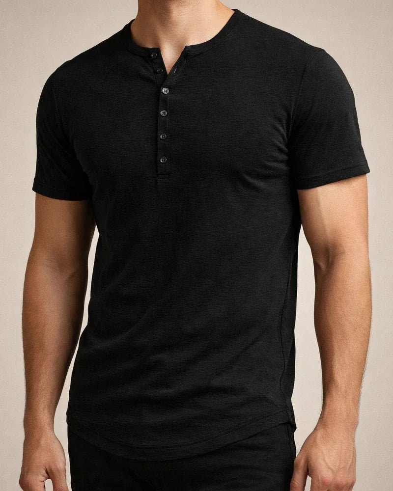 Summer New Men's Henley Shirt Short-sleeved Men's Solid Color Buttons T-shirt Tops | JRSEE:12c42387-5bd9-4549-8993-da327b25b2f3