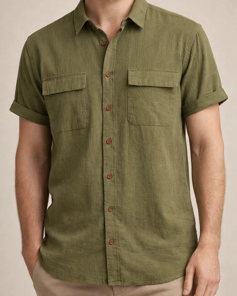 Summer New Men's Linen Short-sleeved Shirt Men's Square Collar Casual Cotton Linen Shirt Hemp Material Pure Color Half-sleeved Blouse | JRSEE:7bab0358-d1fb-43a0-9169-7e3c604fc471