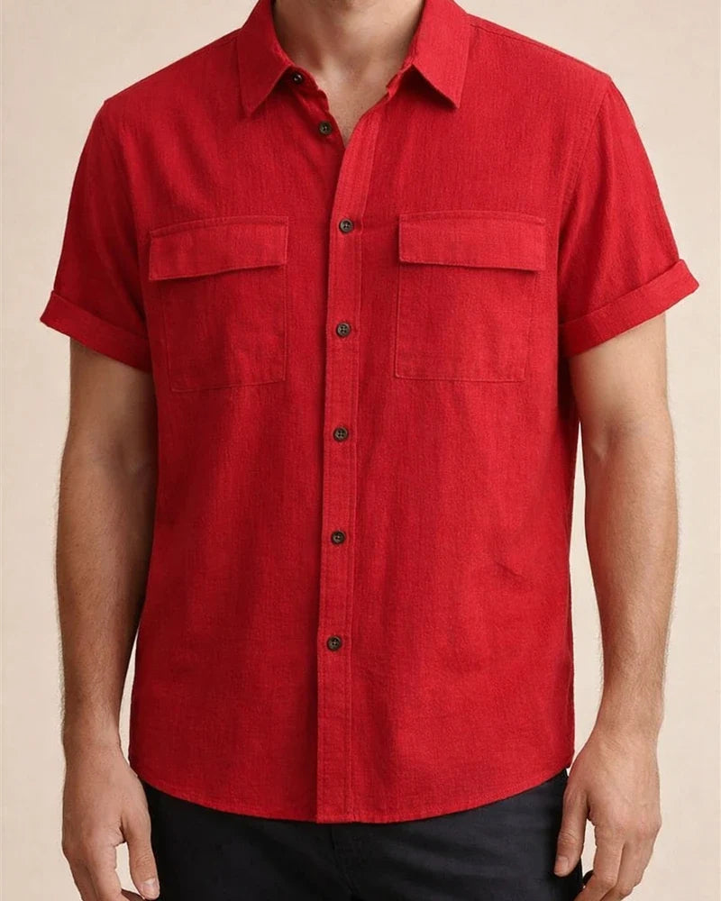 Summer New Men's Linen Short-sleeved Shirt Men's Square Collar Casual Cotton Linen Shirt Hemp Material Pure Color Half-sleeved Blouse | JRSEE:bed04ea1-6e9f-47da-a515-eb6046ae0d15