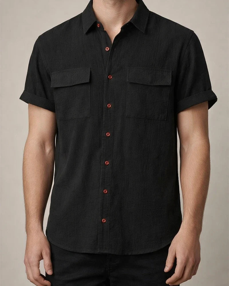 Summer New Men's Linen Short-sleeved Shirt Men's Square Collar Casual Cotton Linen Shirt Hemp Material Pure Color Half-sleeved Blouse | JRSEE:0bc0aea8-8c6f-43df-92eb-8441a1f101f8