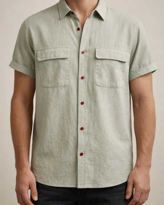 Summer New Men's Linen Short-sleeved Shirt Men's Square Collar Casual Cotton Linen Shirt Hemp Material Pure Color Half-sleeved Blouse | JRSEE:04bd1153-5002-47f2-98bf-ea2adc8c1dfa