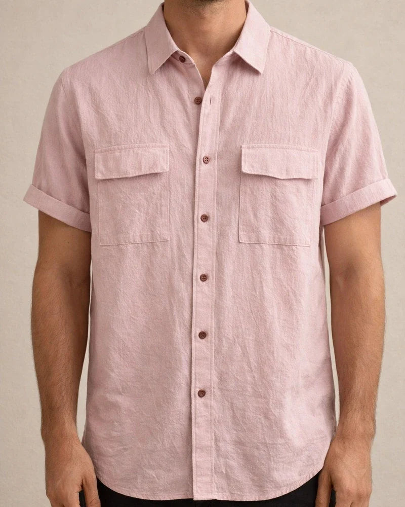 Summer New Men's Linen Short-sleeved Shirt Men's Square Collar Casual Cotton Linen Shirt Hemp Material Pure Color Half-sleeved Blouse | JRSEE:17679464-5d02-46c8-9e62-f84f414bc6a6
