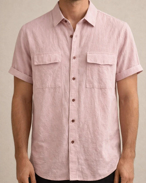 Summer New Men's Linen Short-sleeved Shirt Men's Square Collar Casual Cotton Linen Shirt Hemp Material Pure Color Half-sleeved Blouse | JRSEE:17679464-5d02-46c8-9e62-f84f414bc6a6