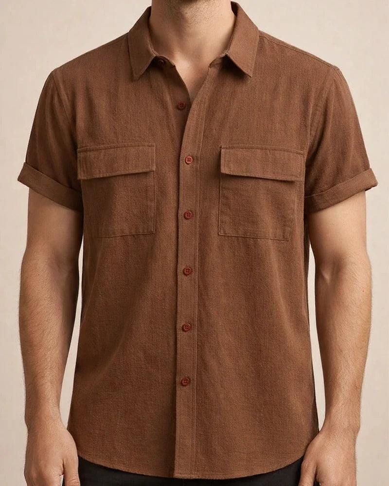 Summer New Men's Linen Short-sleeved Shirt Men's Square Collar Casual Cotton Linen Shirt Hemp Material Pure Color Half-sleeved Blouse | JRSEE:8ce6d96f-191e-4a40-8fce-faf7973a9b3e