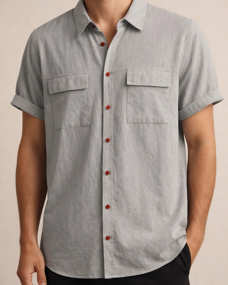 Summer New Men's Linen Short-sleeved Shirt Men's Square Collar Casual Cotton Linen Shirt Hemp Material Pure Color Half-sleeved Blouse | JRSEE:c6247847-a360-40d2-946e-da61d3f95a4a