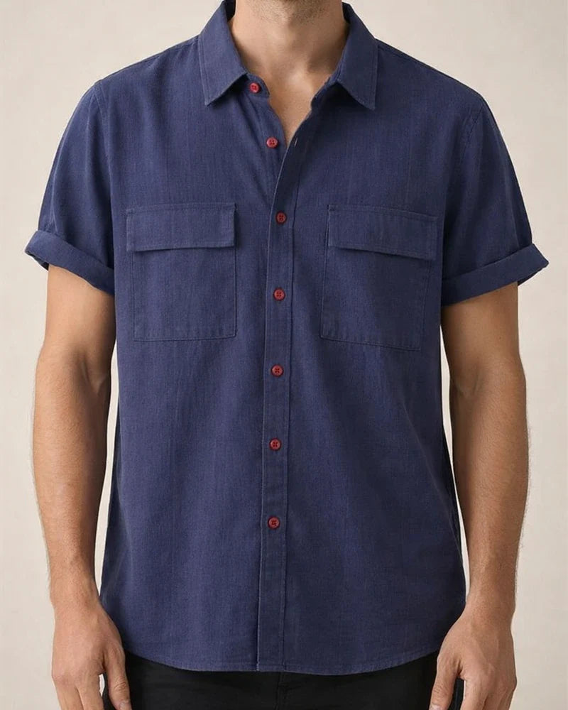Summer New Men's Linen Short-sleeved Shirt Men's Square Collar Casual Cotton Linen Shirt Hemp Material Pure Color Half-sleeved Blouse | JRSEE:77c4aa14-1b66-4470-b15d-7cd414d4fc1e