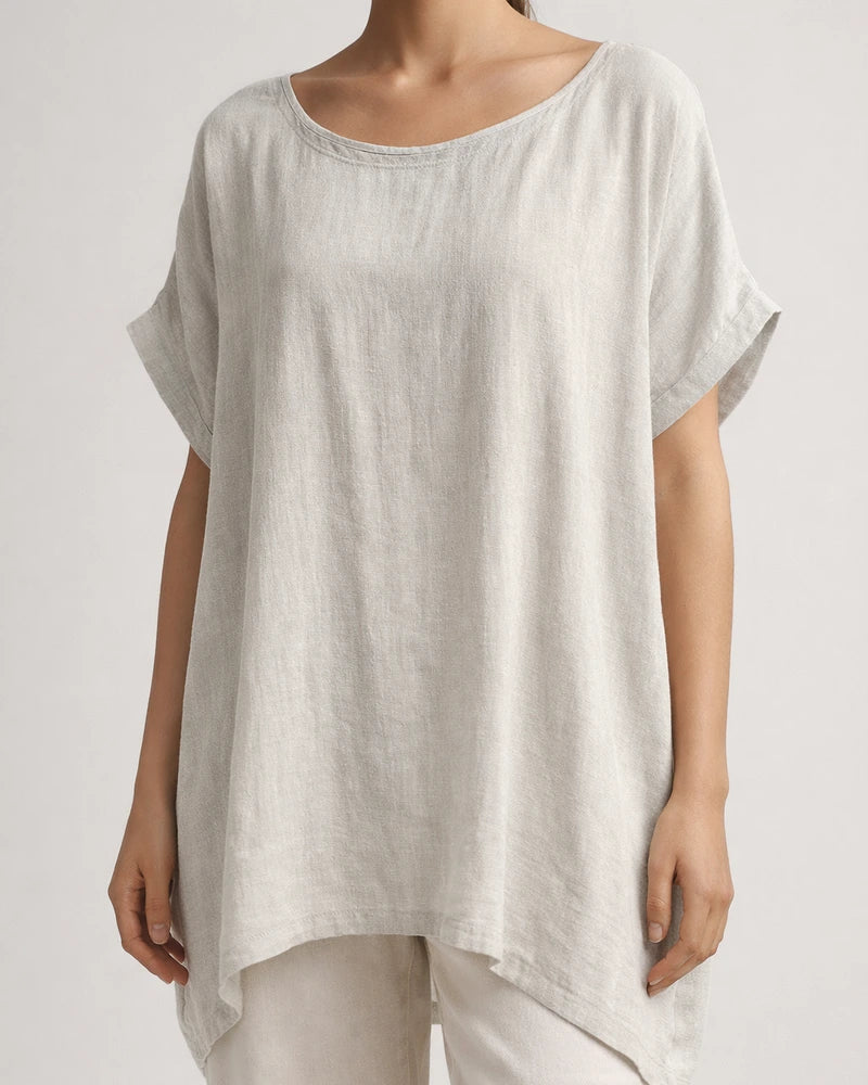 Summer New Retro Literary Fan Round Neck Loose Casual One-sleeved Short-sleeved Big Yards Solid Color T-shirt | JRSEE:bb7c87e5-2b68-4bce-82aa-43370d5fb519