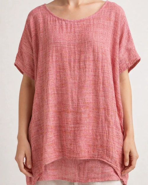 Summer New Retro Literary Fan Round Neck Loose Casual One-sleeved Short-sleeved Big Yards Solid Color T-shirt | JRSEE:7051f1f9-114a-4e0d-aa3a-62f7014b457e