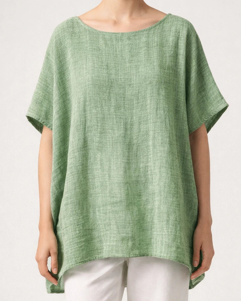 Summer New Retro Literary Fan Round Neck Loose Casual One-sleeved Short-sleeved Big Yards Solid Color T-shirt | JRSEE:a7bc5a8c-efa6-44a1-ac28-f8fd22fb133d