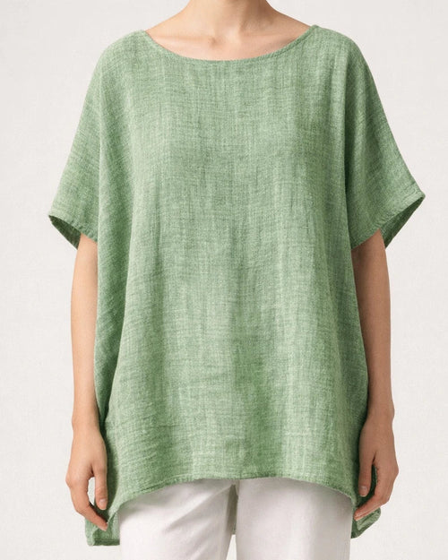 Summer New Retro Literary Fan Round Neck Loose Casual One-sleeved Short-sleeved Big Yards Solid Color T-shirt | JRSEE:a7bc5a8c-efa6-44a1-ac28-f8fd22fb133d