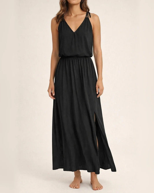 Summer New Sleeveless Long Dress Casual Women's Waist Zipper Letters V Neck Printed Dresses | JRSEE:bcf078a0-4998-45e4-a8de-d11dff1d5d77
