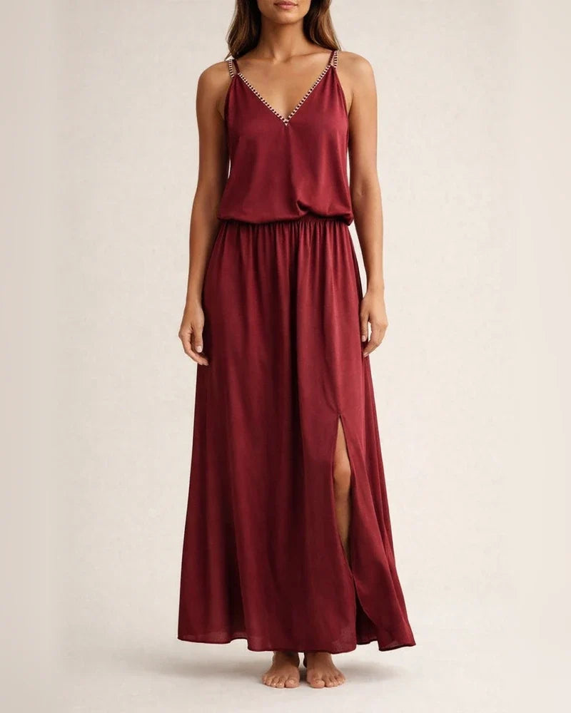 Summer New Sleeveless Long Dress Casual Women's Waist Zipper Letters V Neck Printed Dresses | JRSEE:1cc58466-347f-403f-8e46-f2157162936a