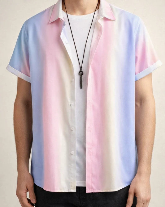 Summer New Slim Lapel Fashion Urban Gradient Shirt Men's Short-sleeved Loose Type Cardigan Shirt Men's Clothing | JRSEE:759b9276-837e-4176-bf0b-23696ddd7a59