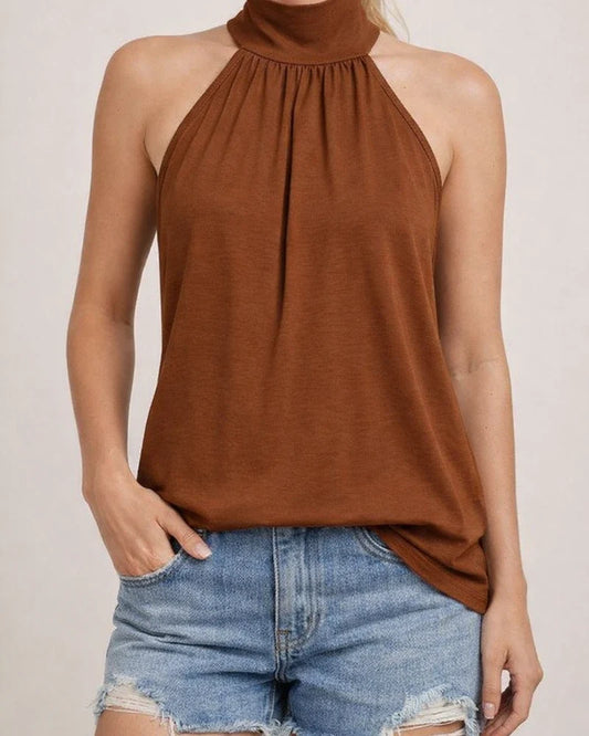 Summer New Solid Color Hanging Neck Tie Knitted Undershirt Temperament Commuter T-shirt Sleeveless Tops Female | JRSEE:3012ac44-64a4-45f0-b927-a92b2ff62c30