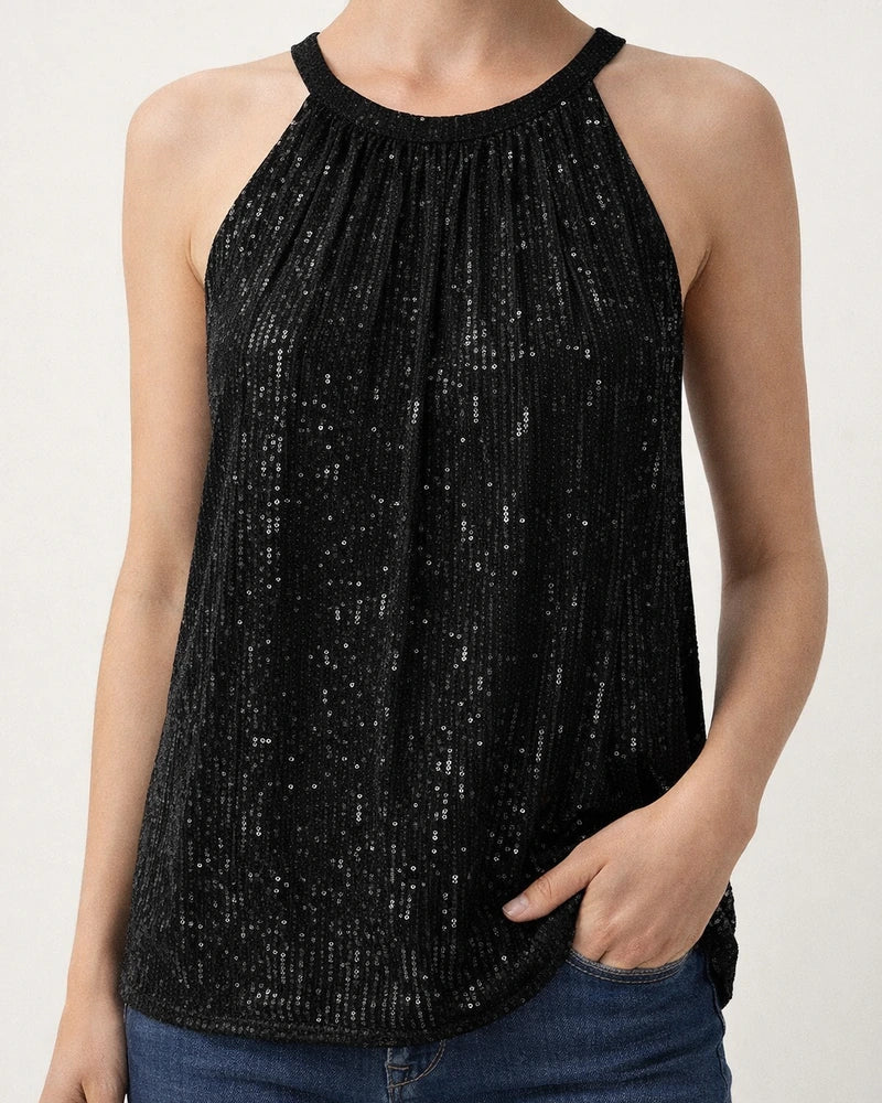 Summer New Solid Color Neckline Women's Sequins Halter Sequins Undershirt | JRSEE:8459060e-2da4-48b2-b56f-7db7c045e8ad