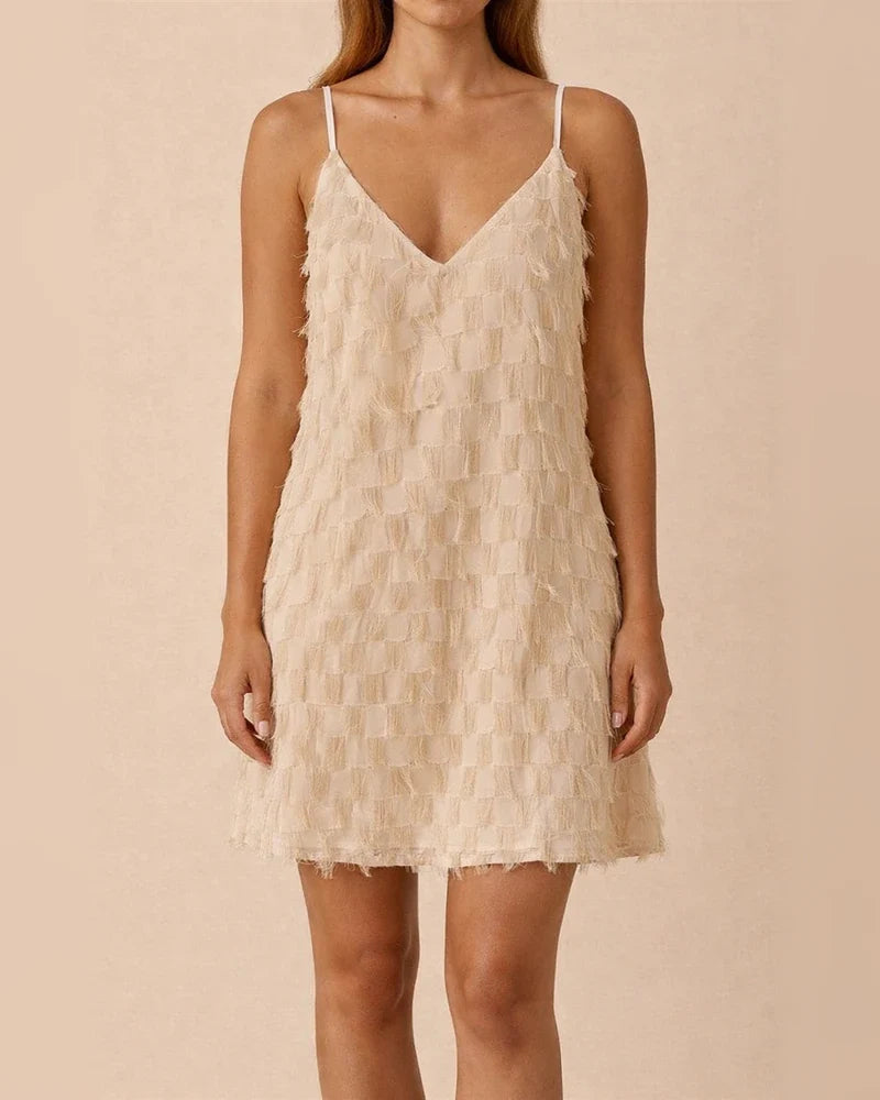 Summer New Solid Color Sexy Halter V-neck Tassel Comfortable Casual Sleeveless Dress Home Loose Women's Casual Wind Dress | JRSEE:2766e3ce-91f6-43bd-a66e-e870685b4c5b