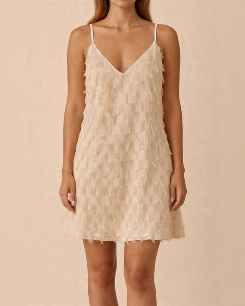 Summer New Solid Color Sexy Halter V-neck Tassel Comfortable Casual Sleeveless Dress Home Loose Women's Casual Wind Dress | JRSEE:2766e3ce-91f6-43bd-a66e-e870685b4c5b