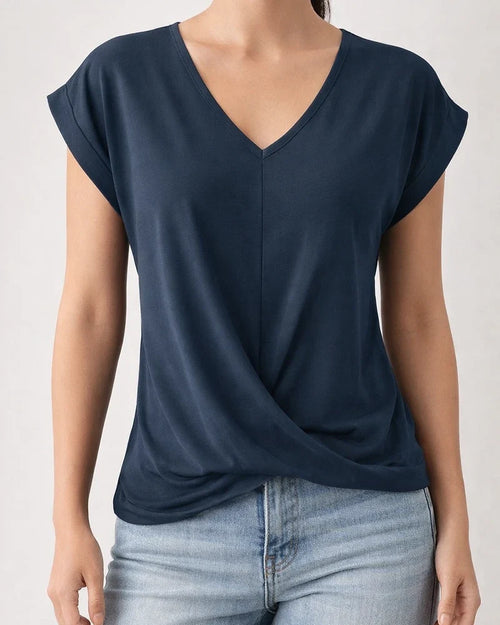 Summer New Solid Color V-neck Short-sleeved T-shirt Women's Tops | JRSEE:2542c140-6fe5-4b00-827b-36ed88c57c7d