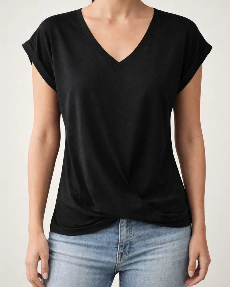Summer New Solid Color V-neck Short-sleeved T-shirt Women's Tops | JRSEE:161ba9b4-2bb2-4e7e-902d-9accf49a8c6a