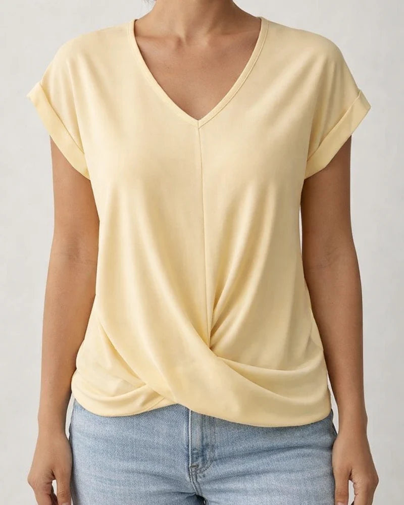 Summer New Solid Color V-neck Short-sleeved T-shirt Women's Tops | JRSEE:0918c78f-6a9c-4f8a-93ee-4aa973a1a628