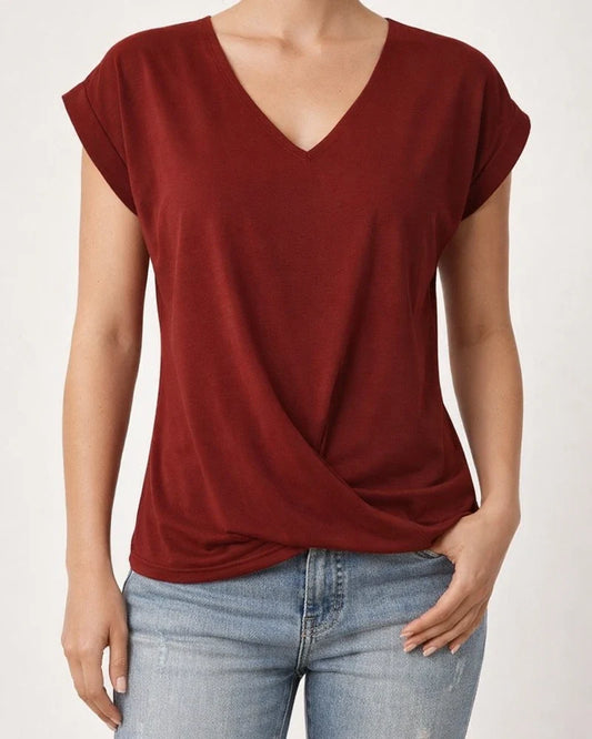 Summer New Solid Color V-neck Short-sleeved T-shirt Women's Tops | JRSEE:b79921df-7d00-4980-bbbc-16e65ac72644