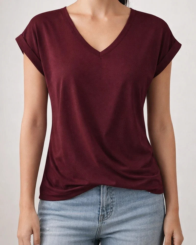 Summer New Solid Color V-neck Short-sleeved T-shirt Women's Tops | JRSEE:3cb6571b-df53-4da3-b950-597da67b388d