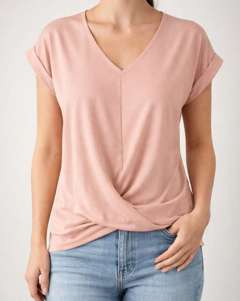 Summer New Solid Color V-neck Short-sleeved T-shirt Women's Tops | JRSEE:3371e76d-62d5-45f3-b440-fcb790ecf6ae